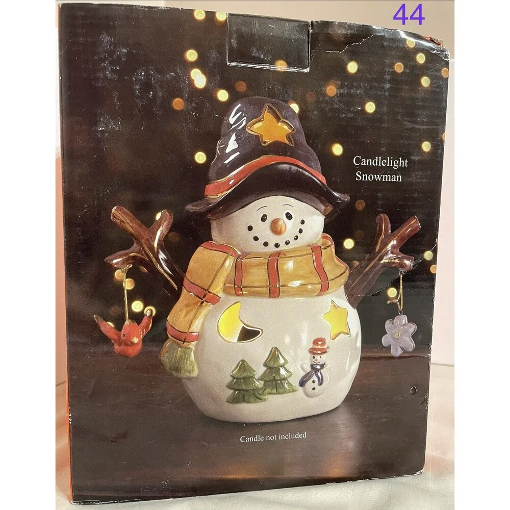 Kirkland’s Frost E Snowmann Candlelight Snowman Hand Painted Earthenware NIB